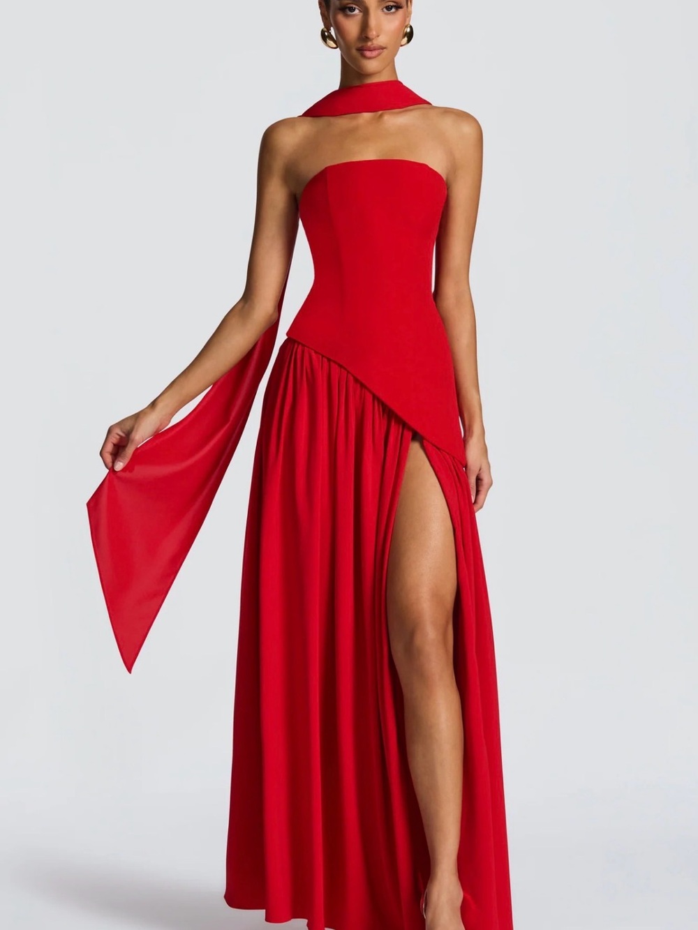 Maliyah Maxi Dress - Red with Neck Scarf